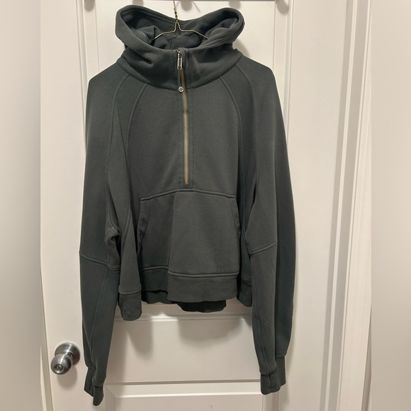 Lululemon Scuba Oversized Half Zip Hoodie Gold Zip in Dark Forest Green XL/XXL - Picture 3 of 6